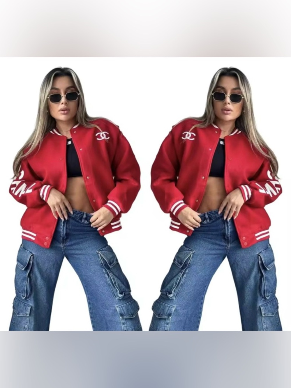 Red Varsity Bomber Jacket with Logo